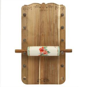 Pioneer Woman Painted Meadows Ceramic Rolling Pin Wood Holder Rack Gift NEW
